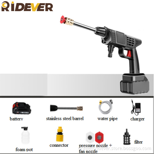 Ridever Portable Car Washer 14 Plunger Pump 21V Wireless Stainless Steel Barrel Car Wash High Pressure Washer Machine